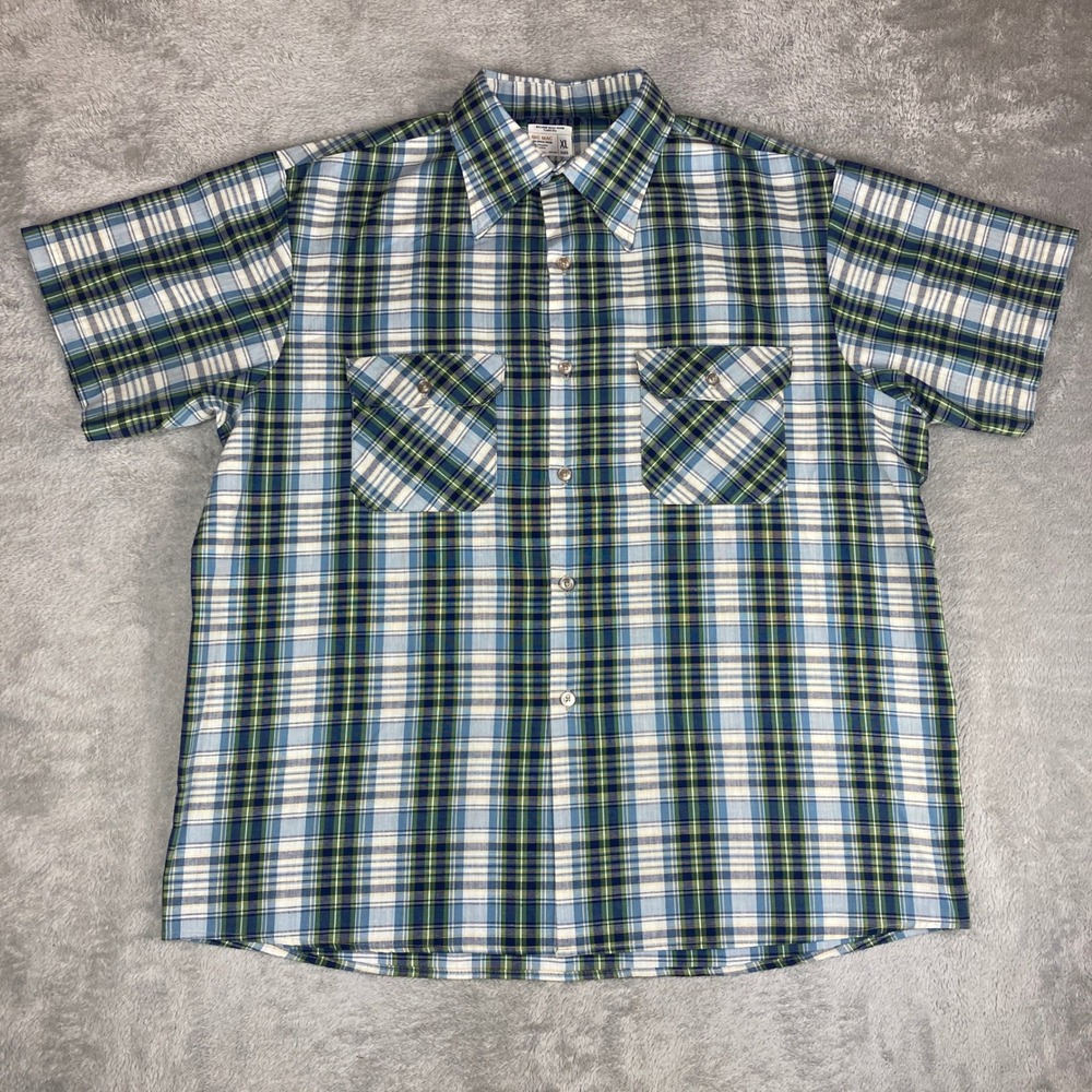 Vintage JCPenny Big Mac Plaid Shirt‎ Short Sleeve Mens XL Permanent Press 70s